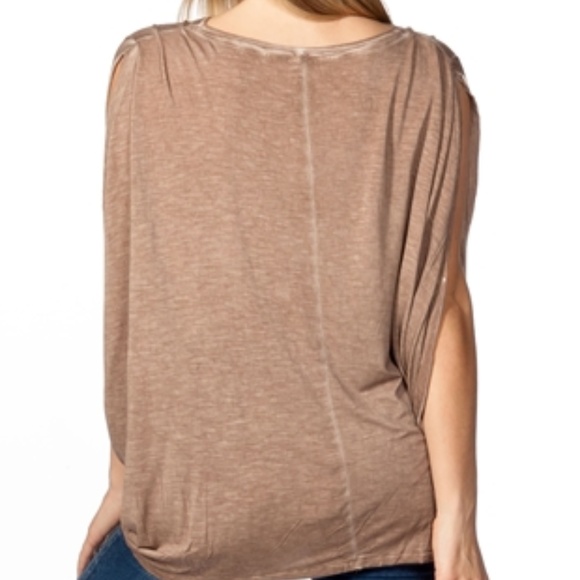 BOHO ACID WASH MOCHA DROP ARMHOLE TOP - Picture 3 of 8
